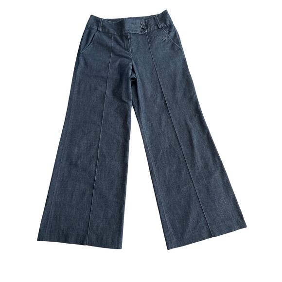 Larry Levine Classic Stretch Center Seam Wide Leg Bootcut Jeans Sz 8 Dark Denim - Picture 1 of 10